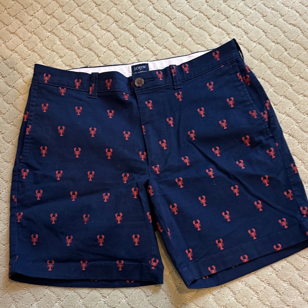 J. Crew Navy and Red Lobster Print Men's Flat Front Shorts